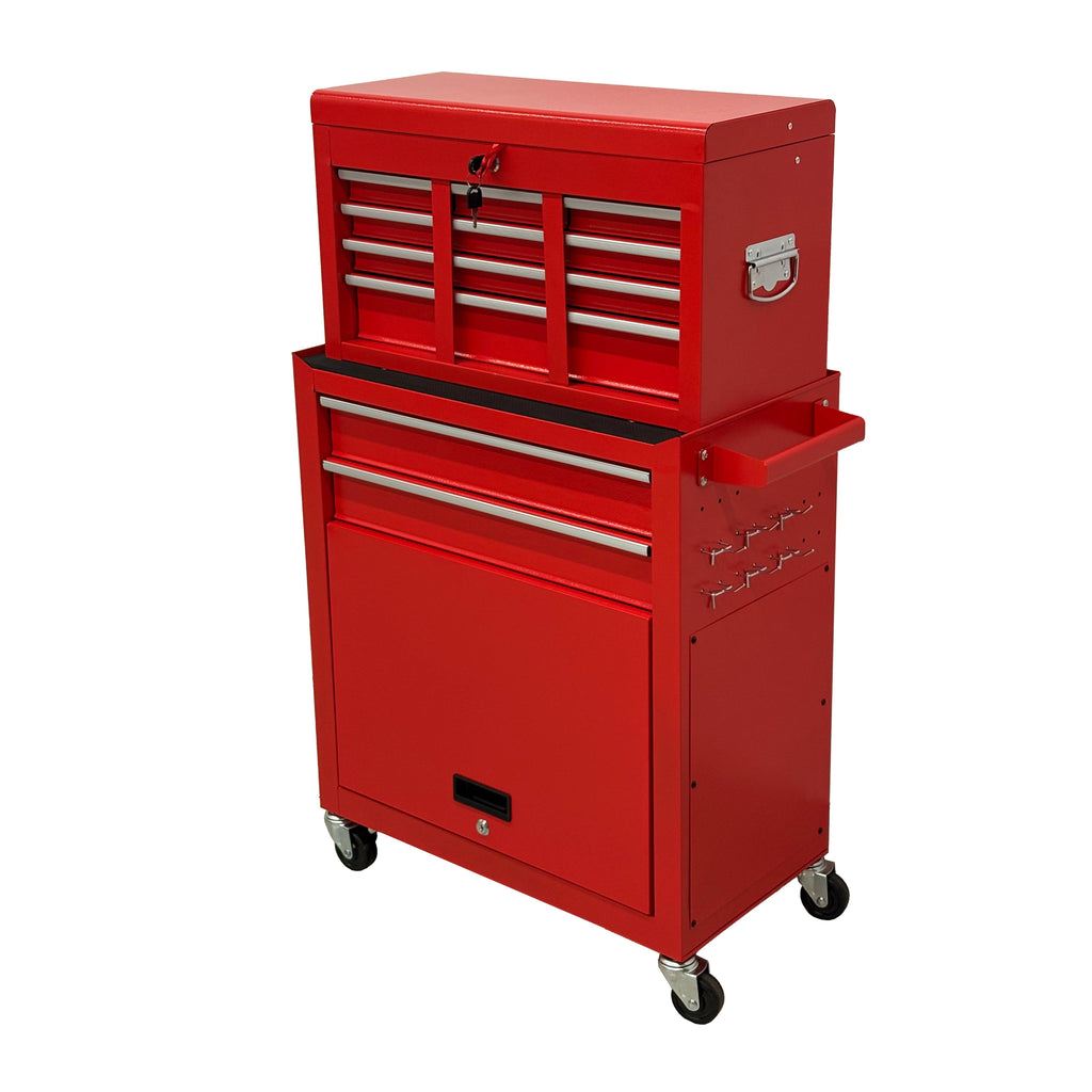 8-Drawer High-Capacity Rolling Tool Chest with Multi-Level Storage - Red