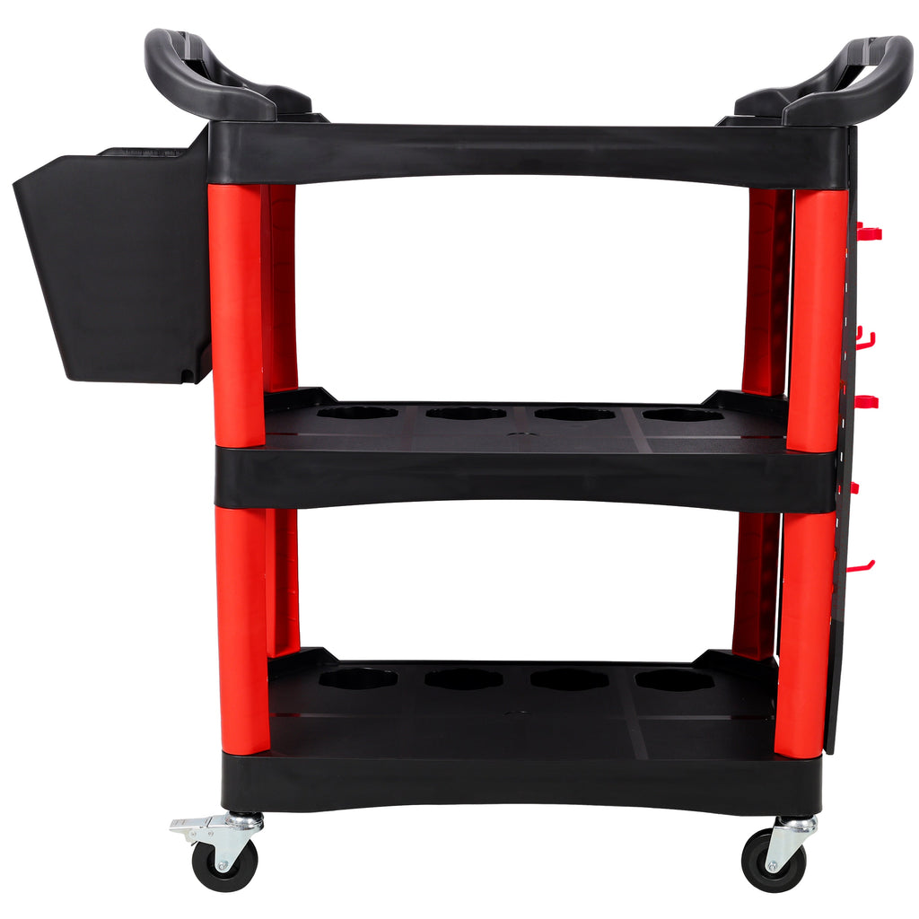 3 Tier Rolling Tool Cart with 300 lb Capacity - Red and Black