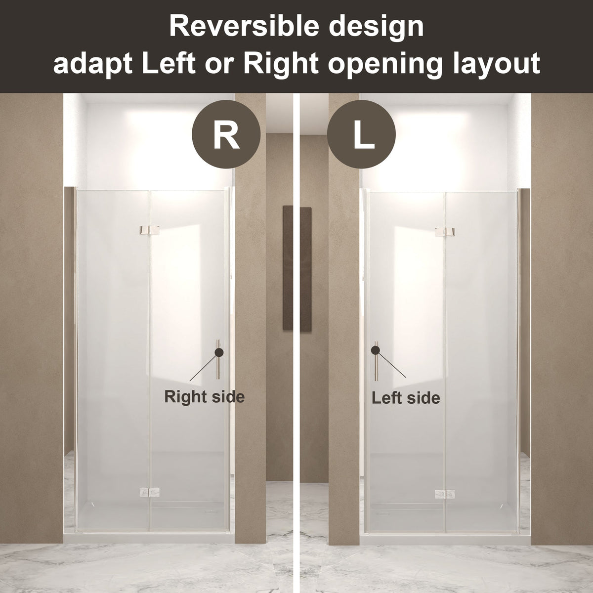 Bifold Shower Door with 6mm Tempered Glass - Brushed Nickel