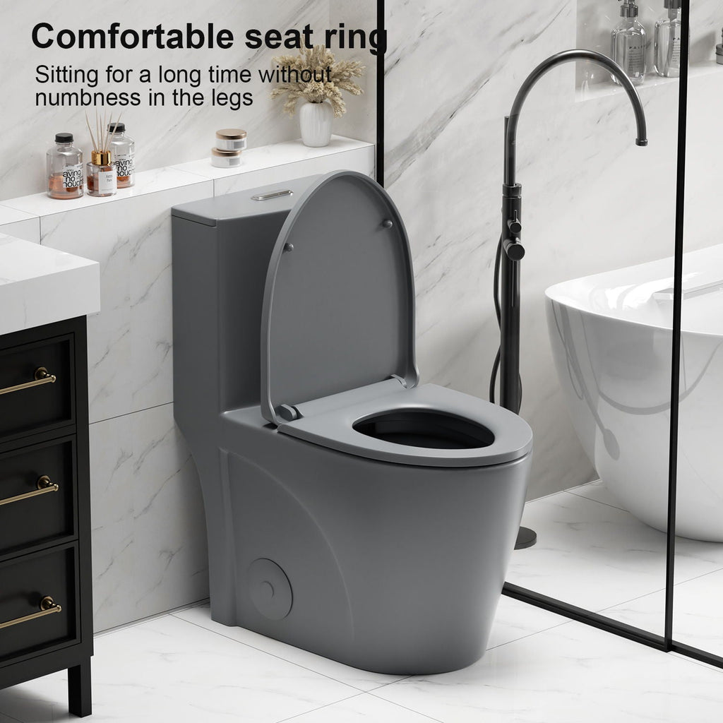1 Piece Toilet with Tornado Flush and Dual Flush - ADA Height Chair - Gray, Pink, or Black