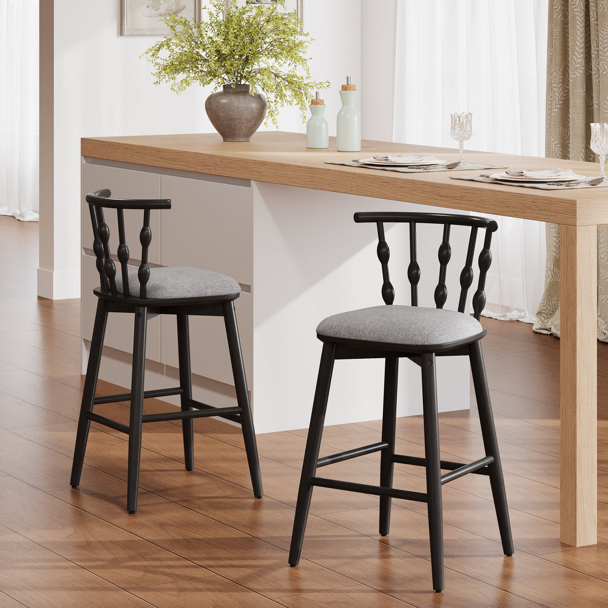 Doria Indoor Wooden Barstool with Hourglass Backrest - Grey