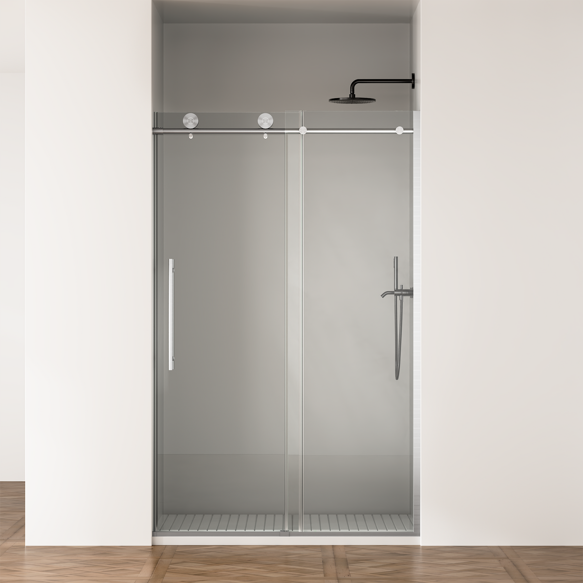 Frameless Sliding Shower Door with Clear Tempered Glass - Brushed Nickel