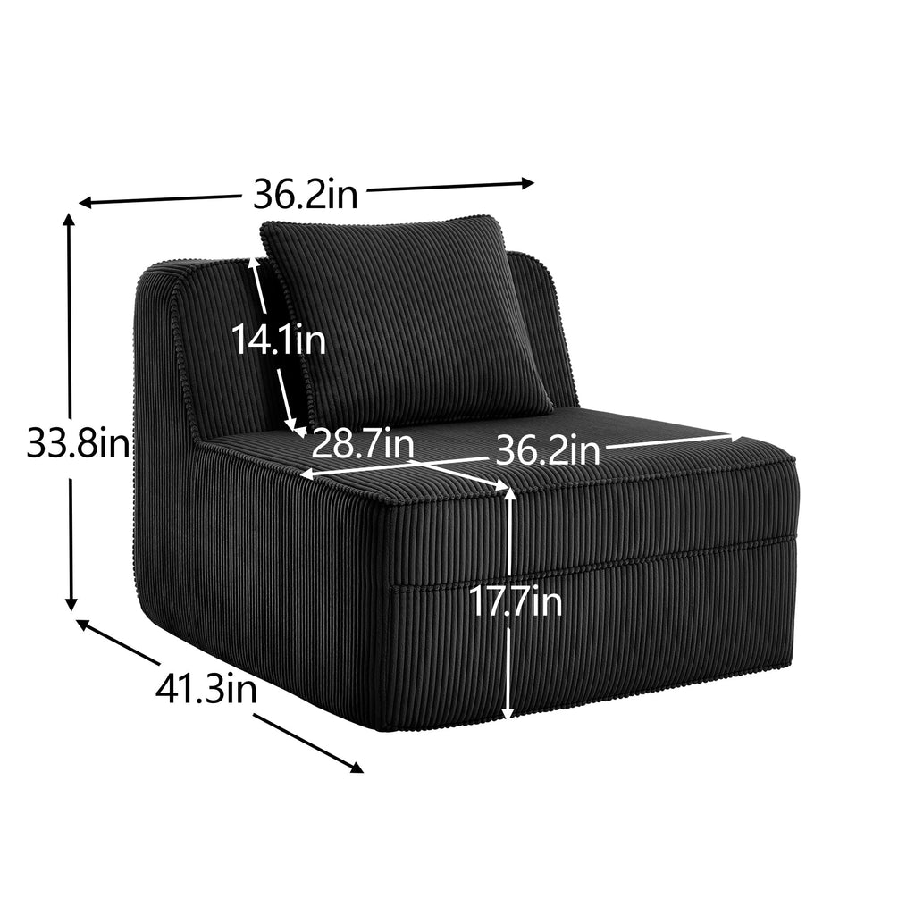Corduroy Armless Sofa with Pillow - 41" Wide