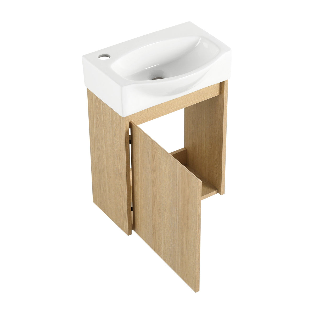 Modern Bathroom Vanity with Ceramic Basin and Storage Cabinet - Light Brown, Black, or White