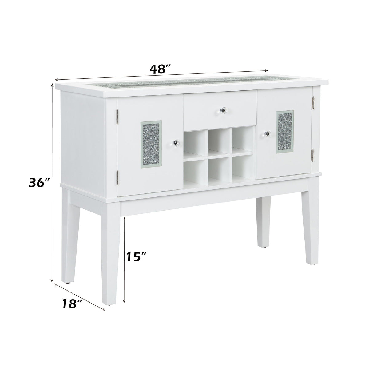White Wine Cabinet Server with Storage and Wine Rack - Elizaveta