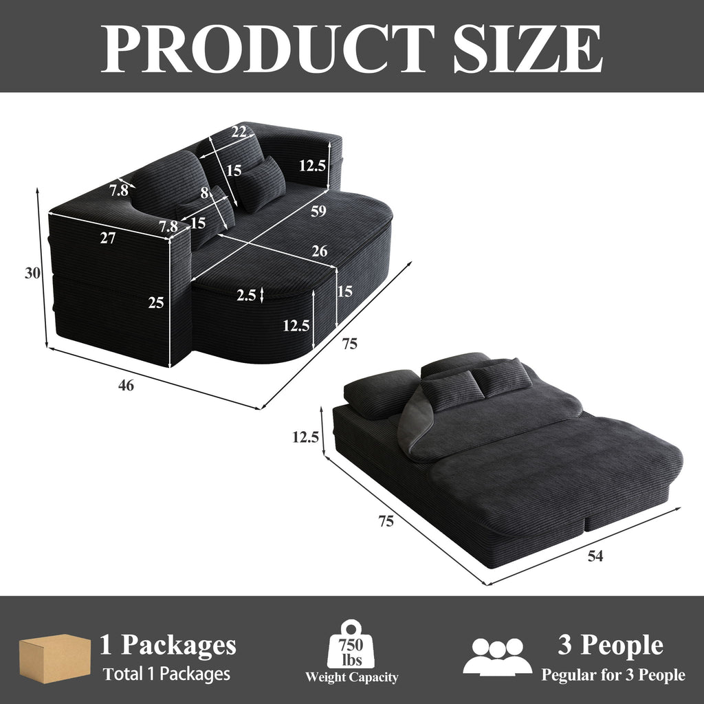 2 In 1 Foldable Sofa Bed with Multi Functional Blanket - Futon Sofa
