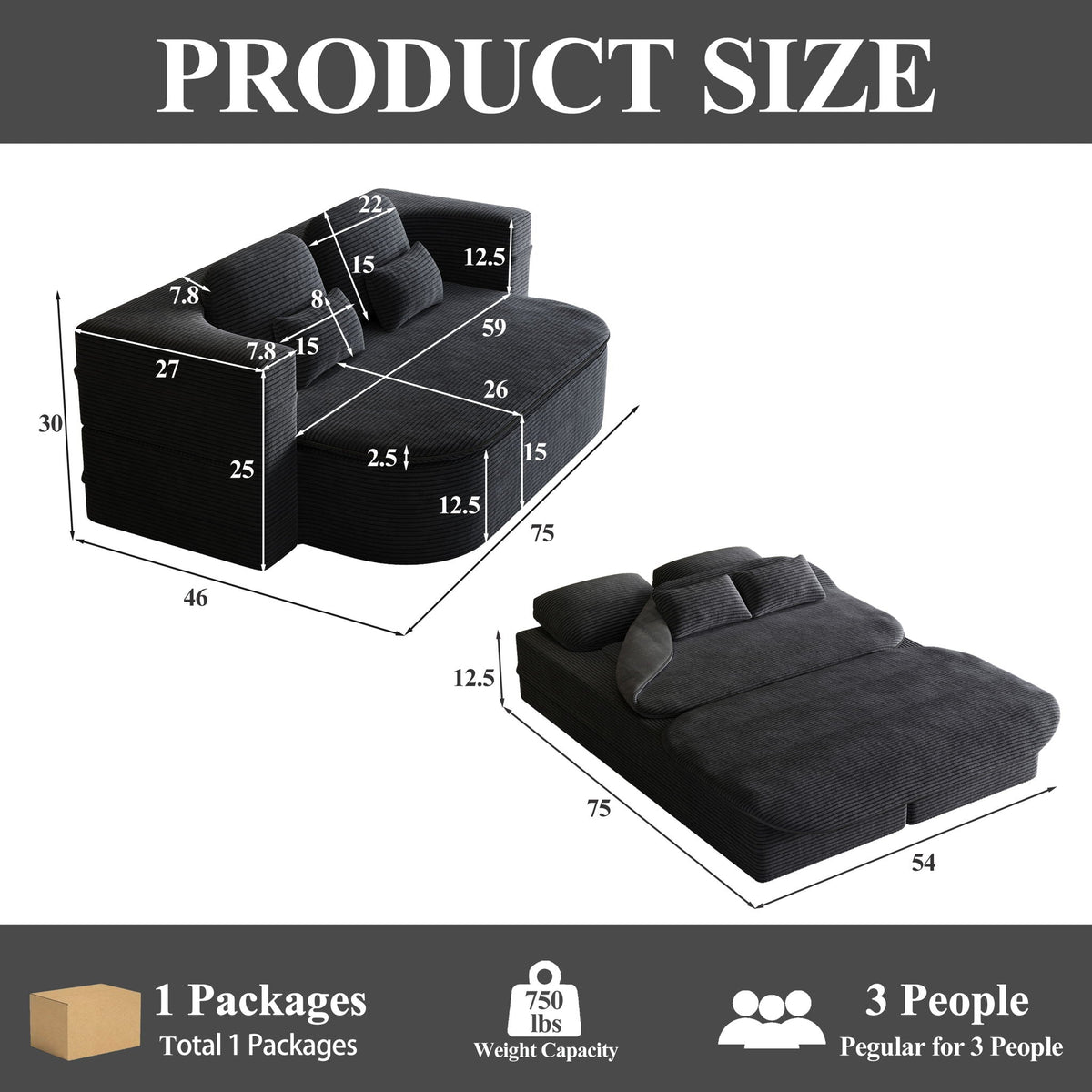 2 In 1 Foldable Sofa Bed with Multi Functional Blanket - Futon Sofa