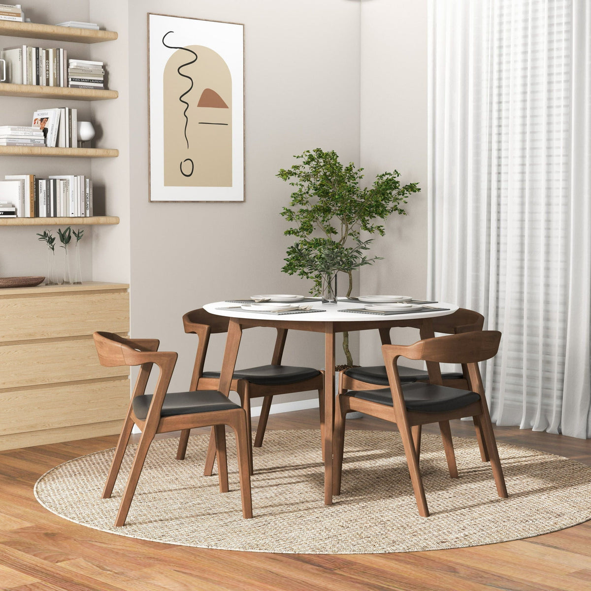 White Solid Wood Dining Table with Water-Resistant Finish - Alina
