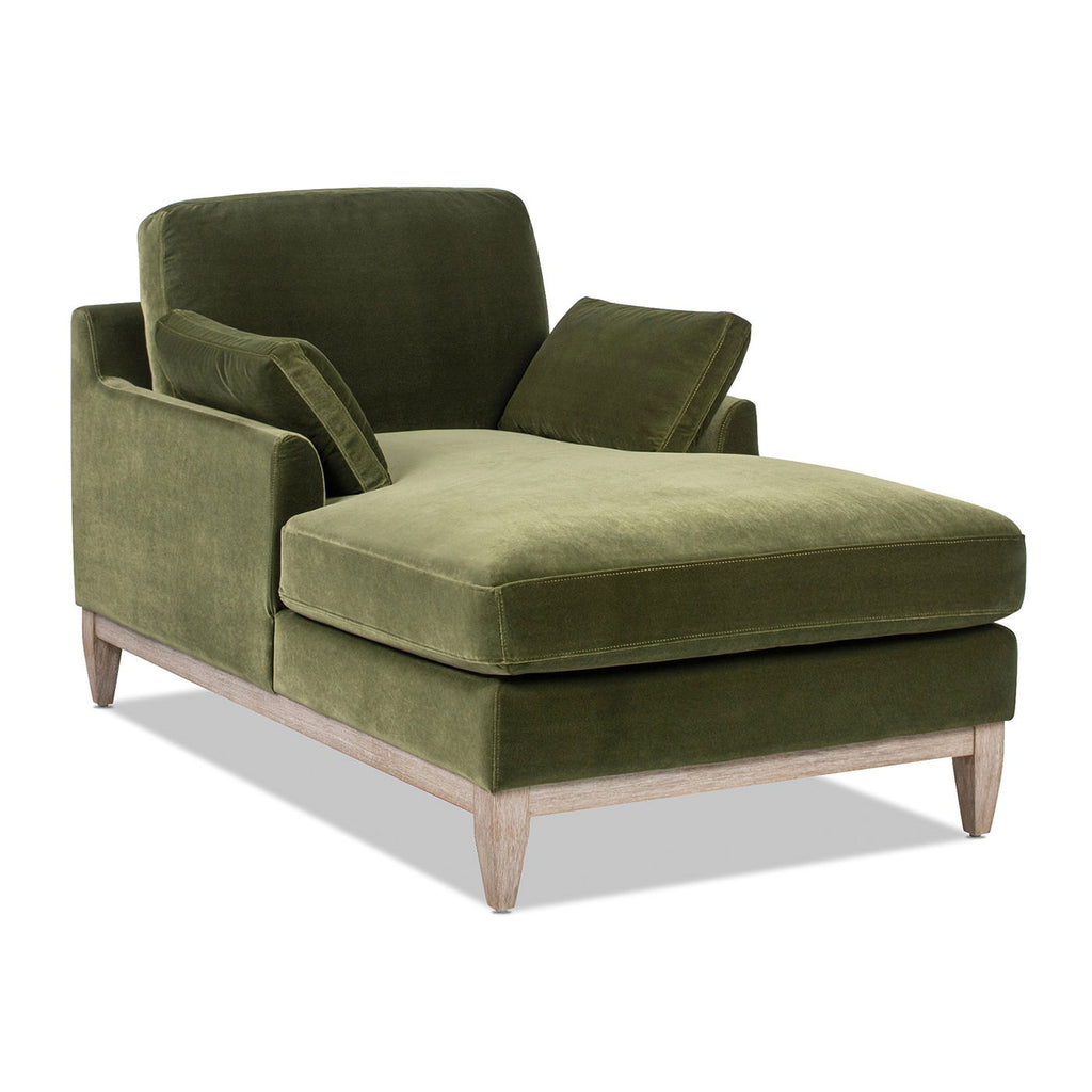 Olive Green Modern Farmhouse Chaise Lounge Chair with Sustainable Rubberwood Base