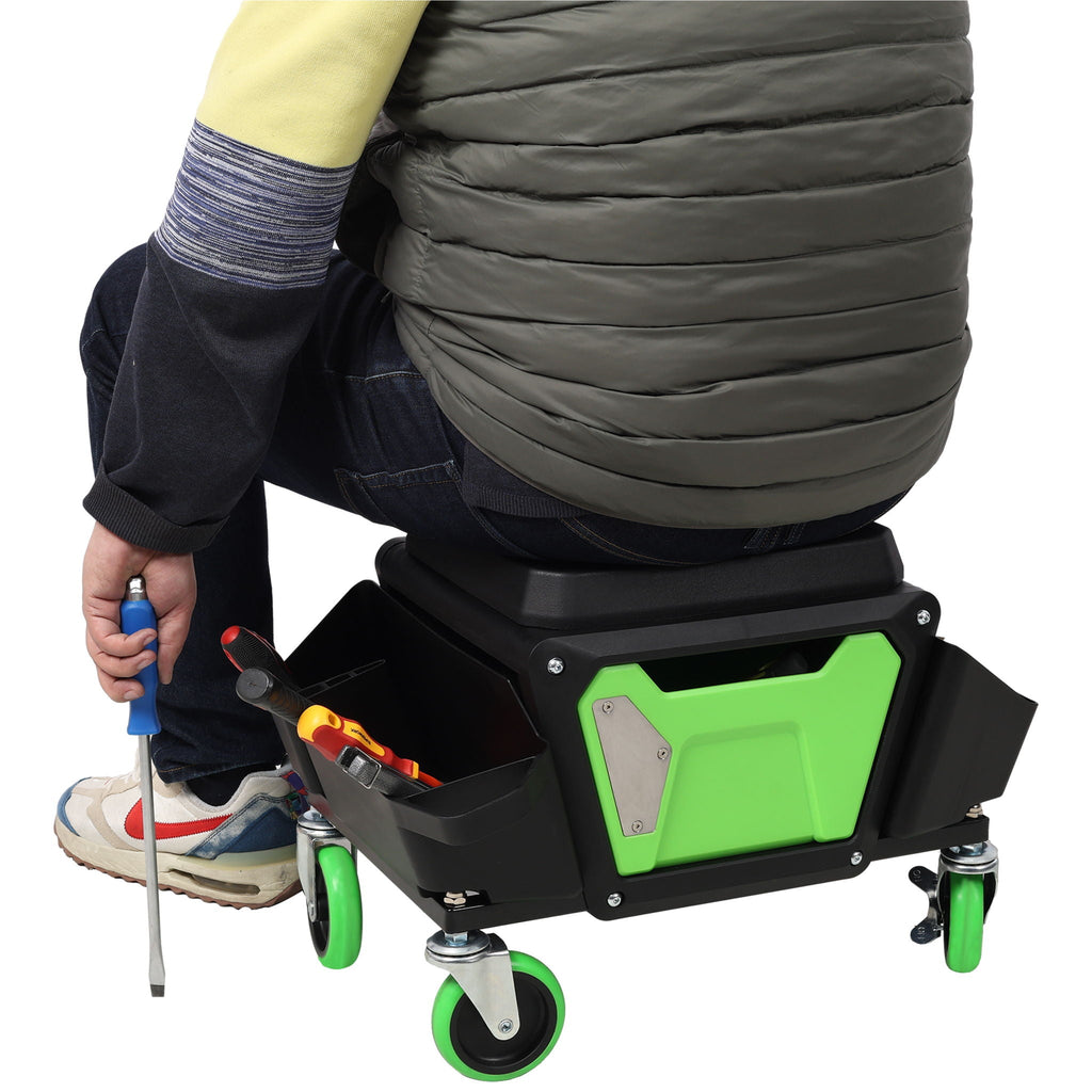 Heavy Duty Mechanic Stool with Wheels and Soft Rubber Cushion - Green