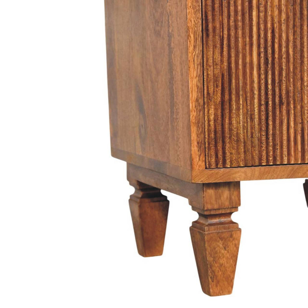 Solid Wood Louvre Bedside Unit with Fluted Drawer - Winewood Oak Finish