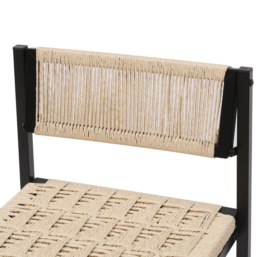 Creamy White Woven Bar Stools with Backrest - Paper Rope Seats