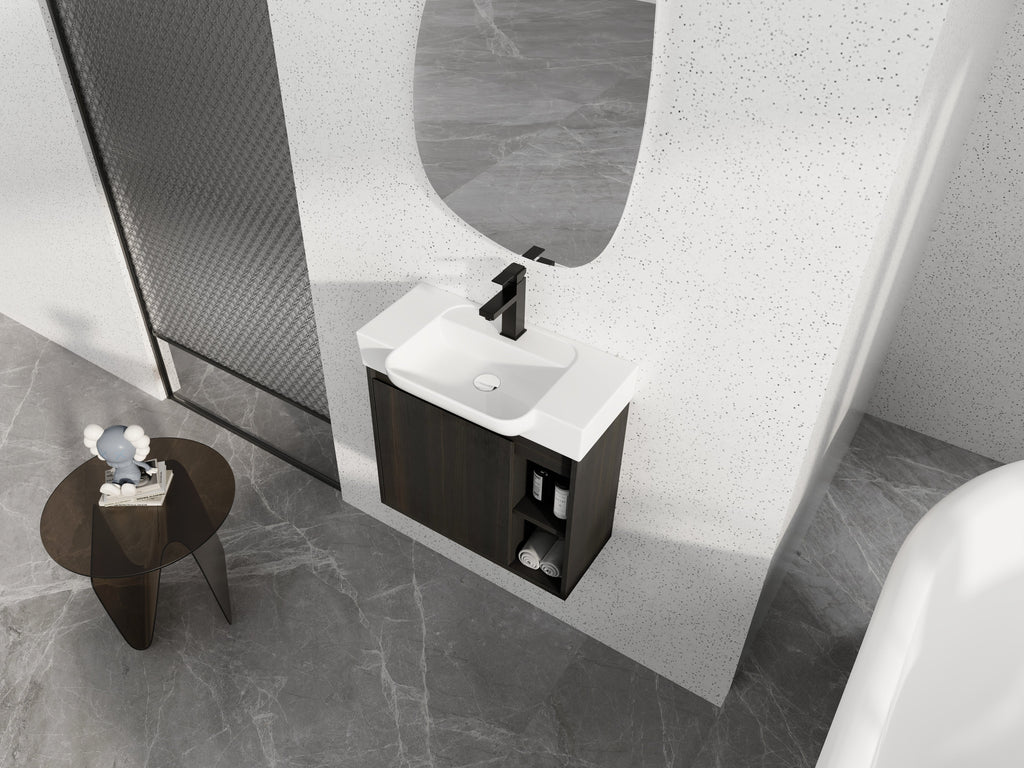 24" Wall-Mounted Bathroom Vanity with Ceramic Sink and Soft-Close Hinges