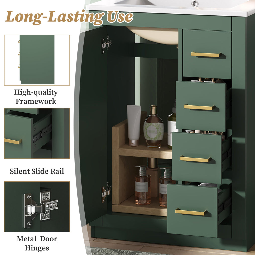 24" Bathroom Vanity with Integrated Ceramic Sink and Storage - Green