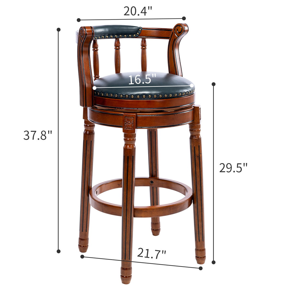 Swivel Cow Top Wooden Bar Stool with 360-Degree Rotation - Blue or Dark Brown