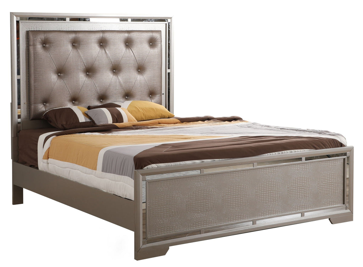 Alana Panel Bed with Modern Stylish Design - Pearl Silver