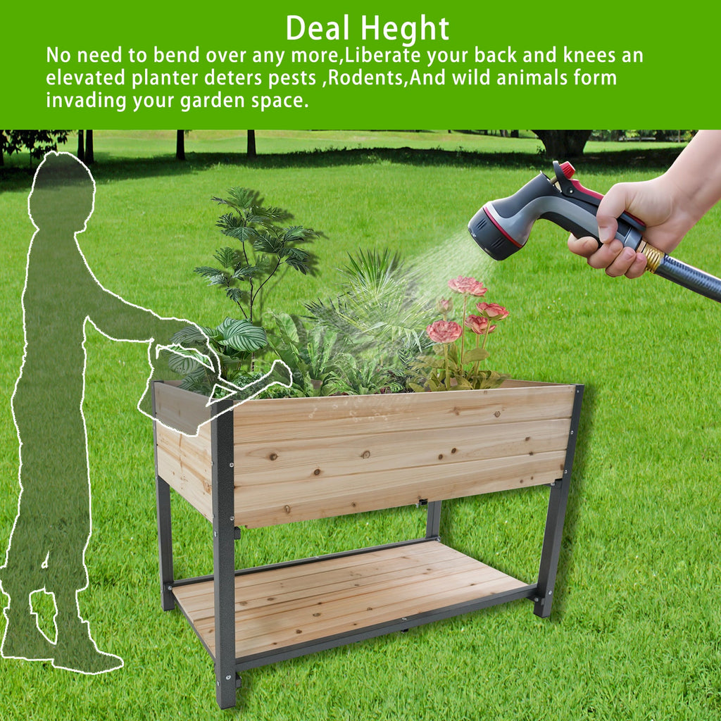 45" Iron-Wood Garden Bed with Storage Racks - Wood Finish