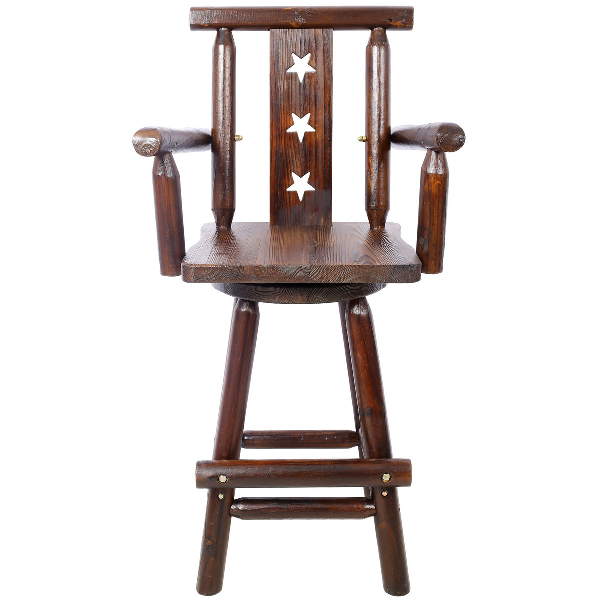 Rustic Tall Bistro Chair with Decorative Star Backrest and Footrest - Brown