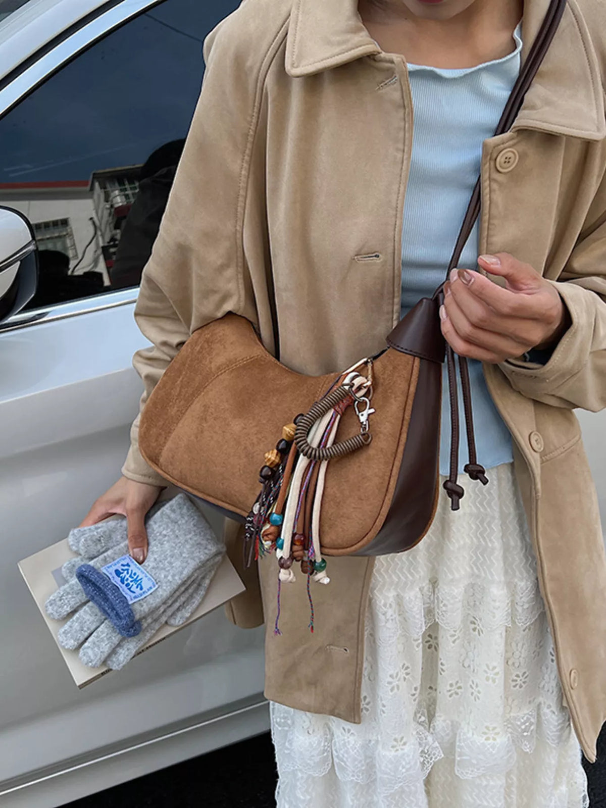 Vintage Suede Tassel Shoulder Bag