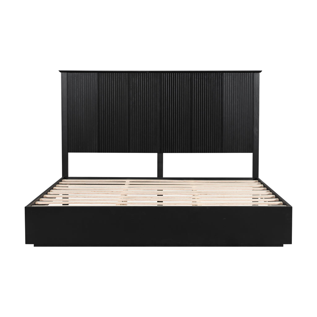 King Size Bed Frame with Vertical Slat Headboard - Black or White