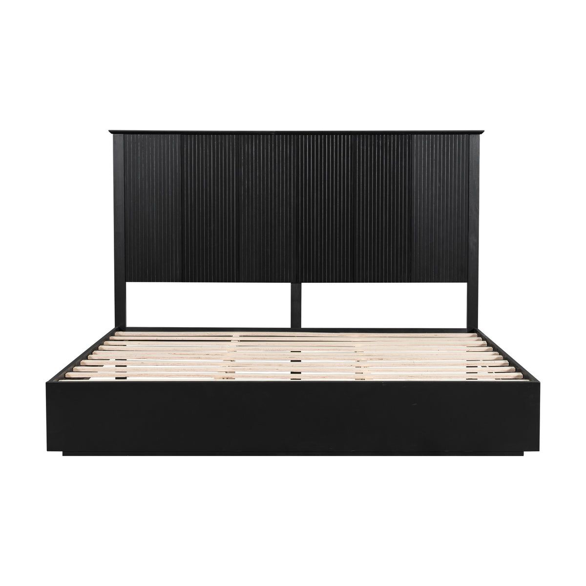 King Size Bed Frame with Vertical Slat Headboard - Black or White