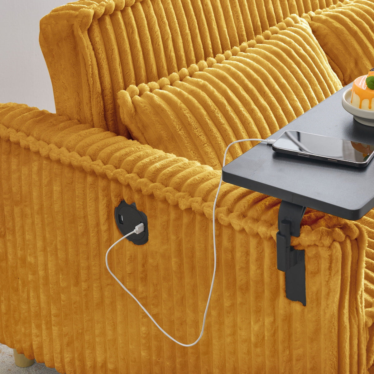 Pull Out Sofa With Movable Tabletop and USB Ports - Multiple Colors