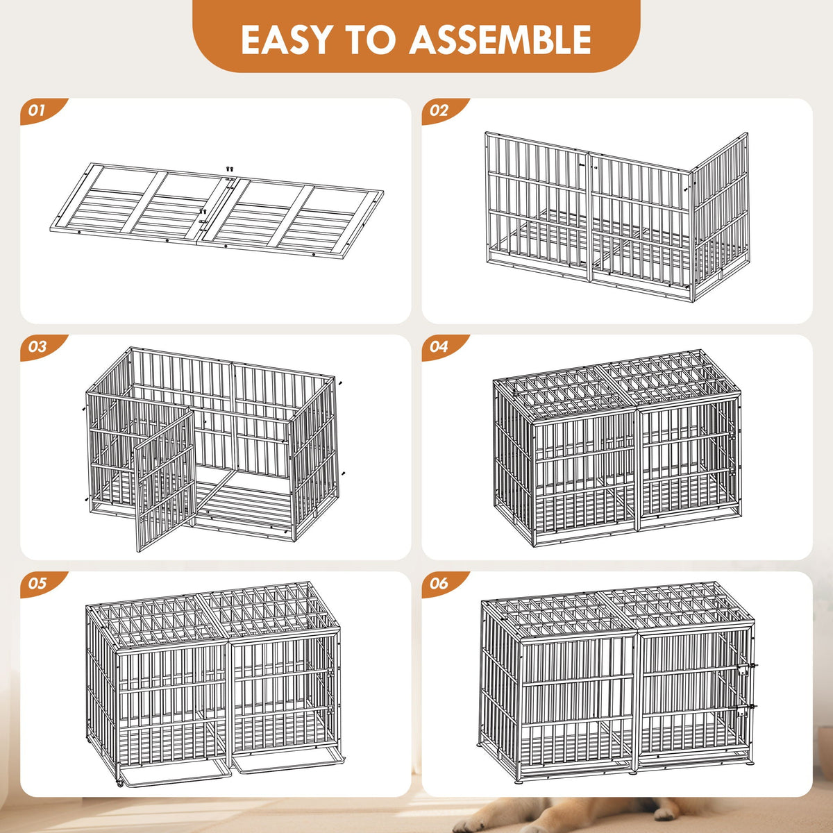 Extra Large Heavy Duty Dog Crate with Removable Pans - Black