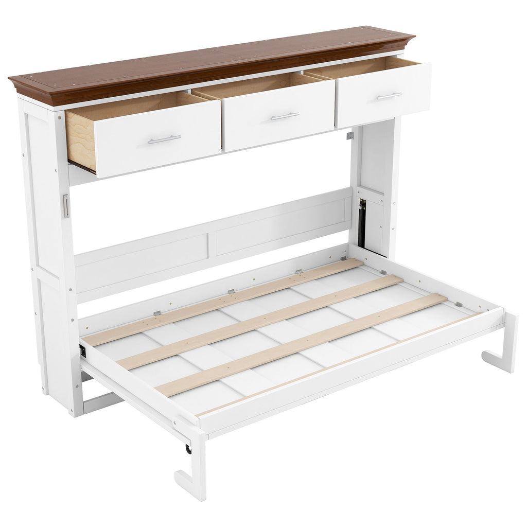 Twin Size Murphy Bed with 3 Drawers - White