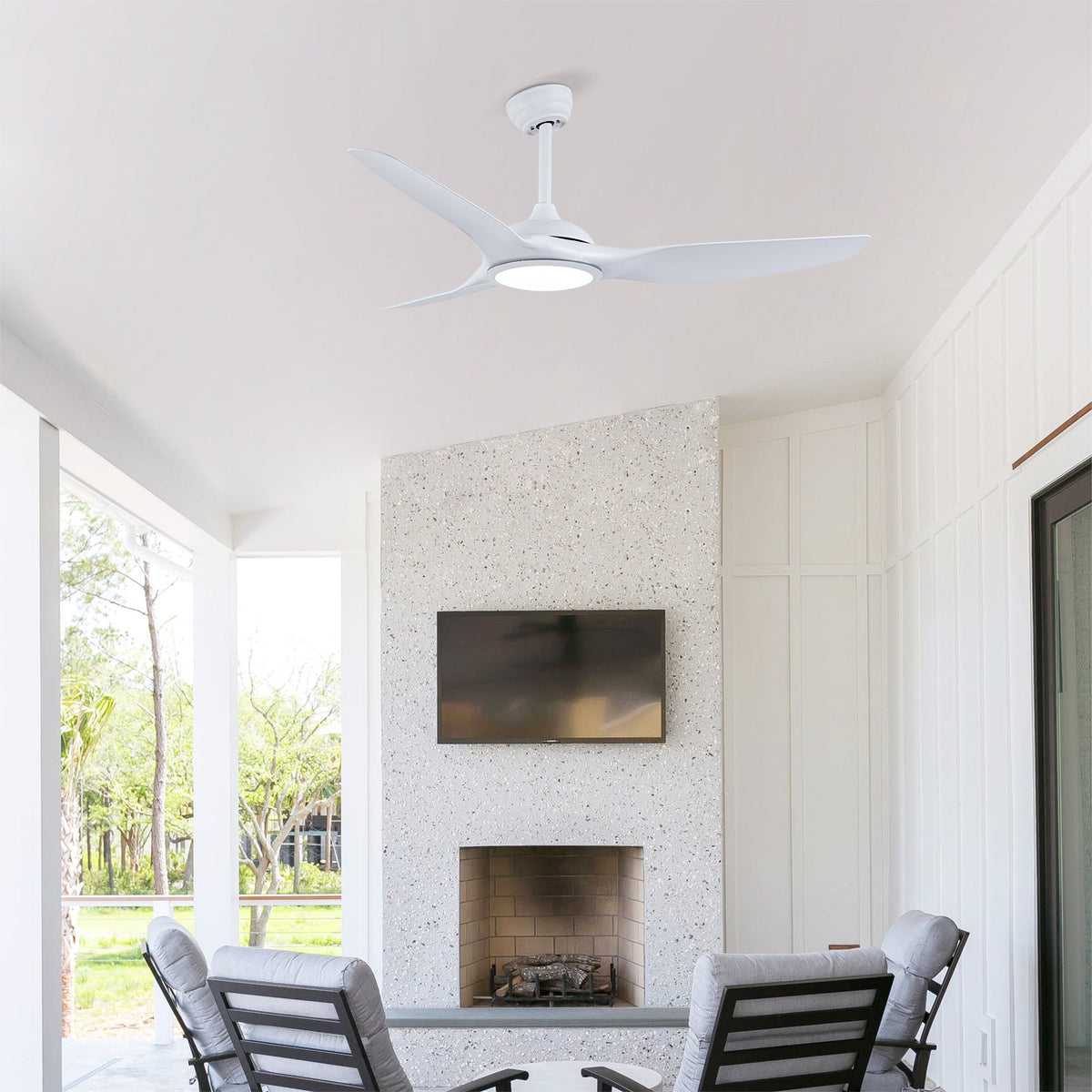 52 Inch Ceiling Fan with LED Light Kit and Remote - Matte White