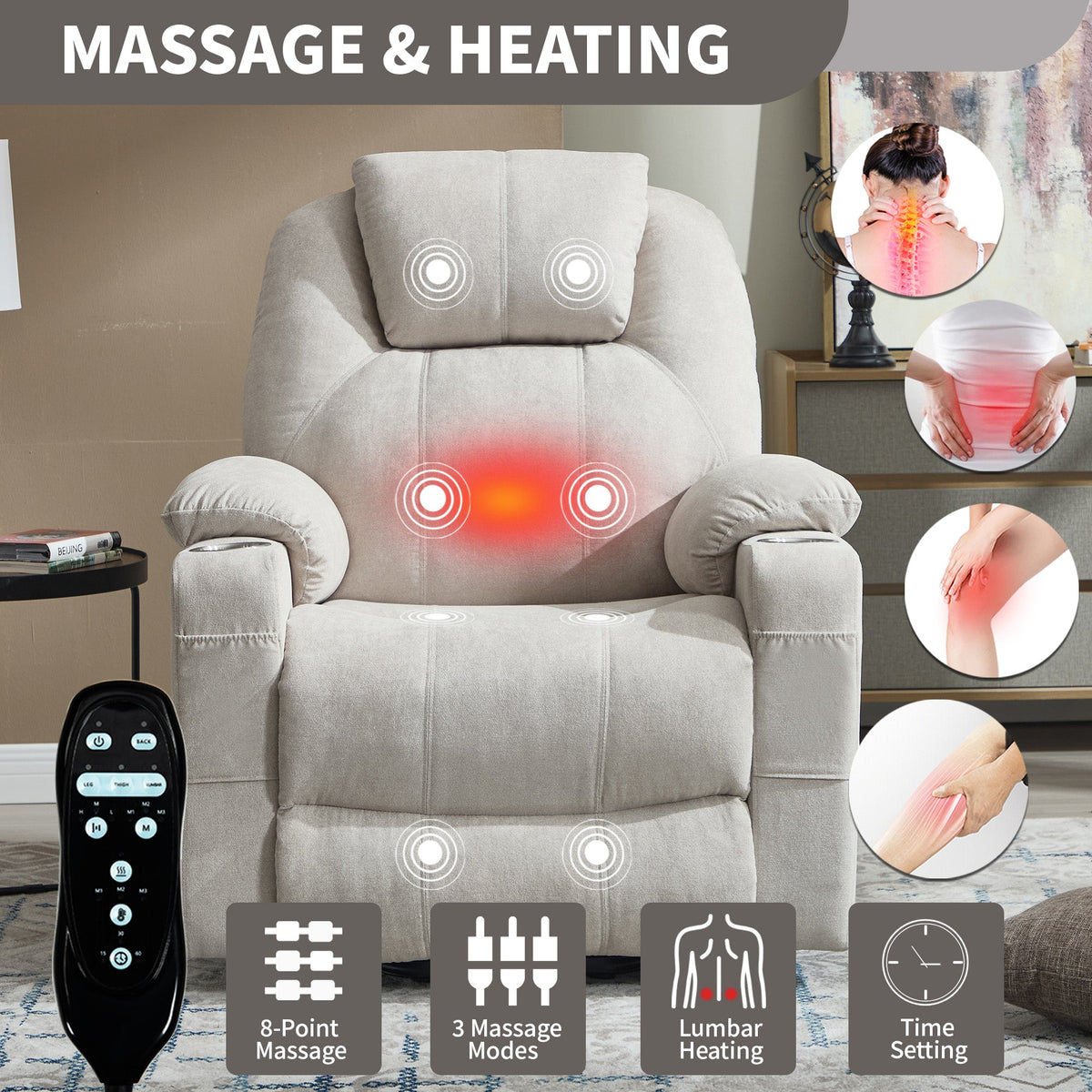 Power Lift Recliner Chair with Massage & Heating - Polyester