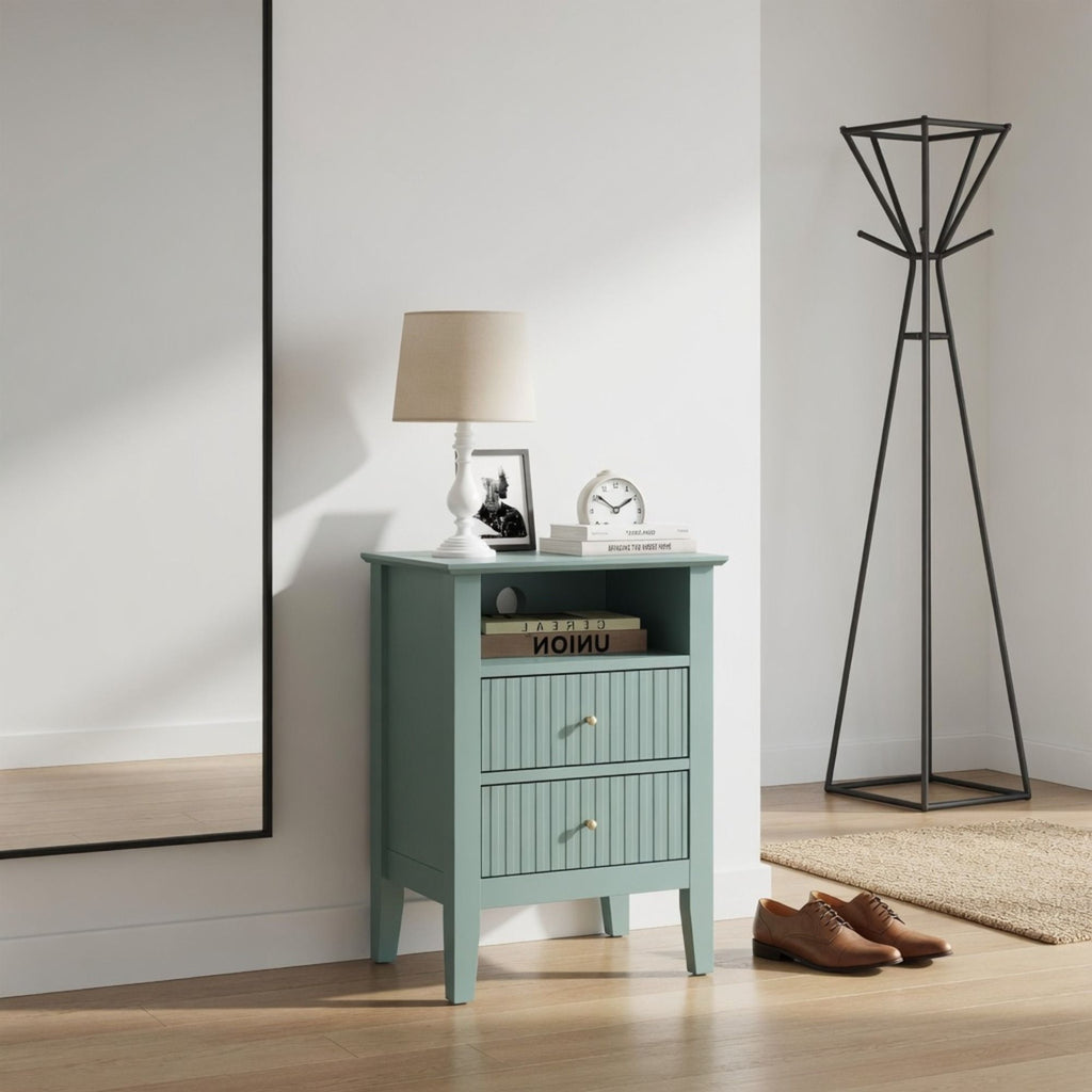 Fluted Nightstand with 2 Drawers and Soft-Close Slides - Multiple Colors
