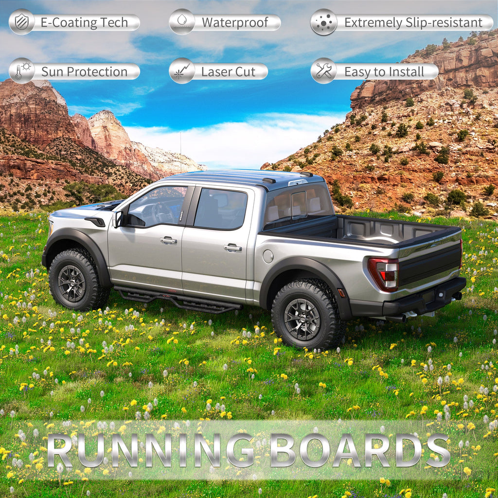 Running Boards for Ford SuperCrew Cab with Non-Slip Surface - Carbon Steel