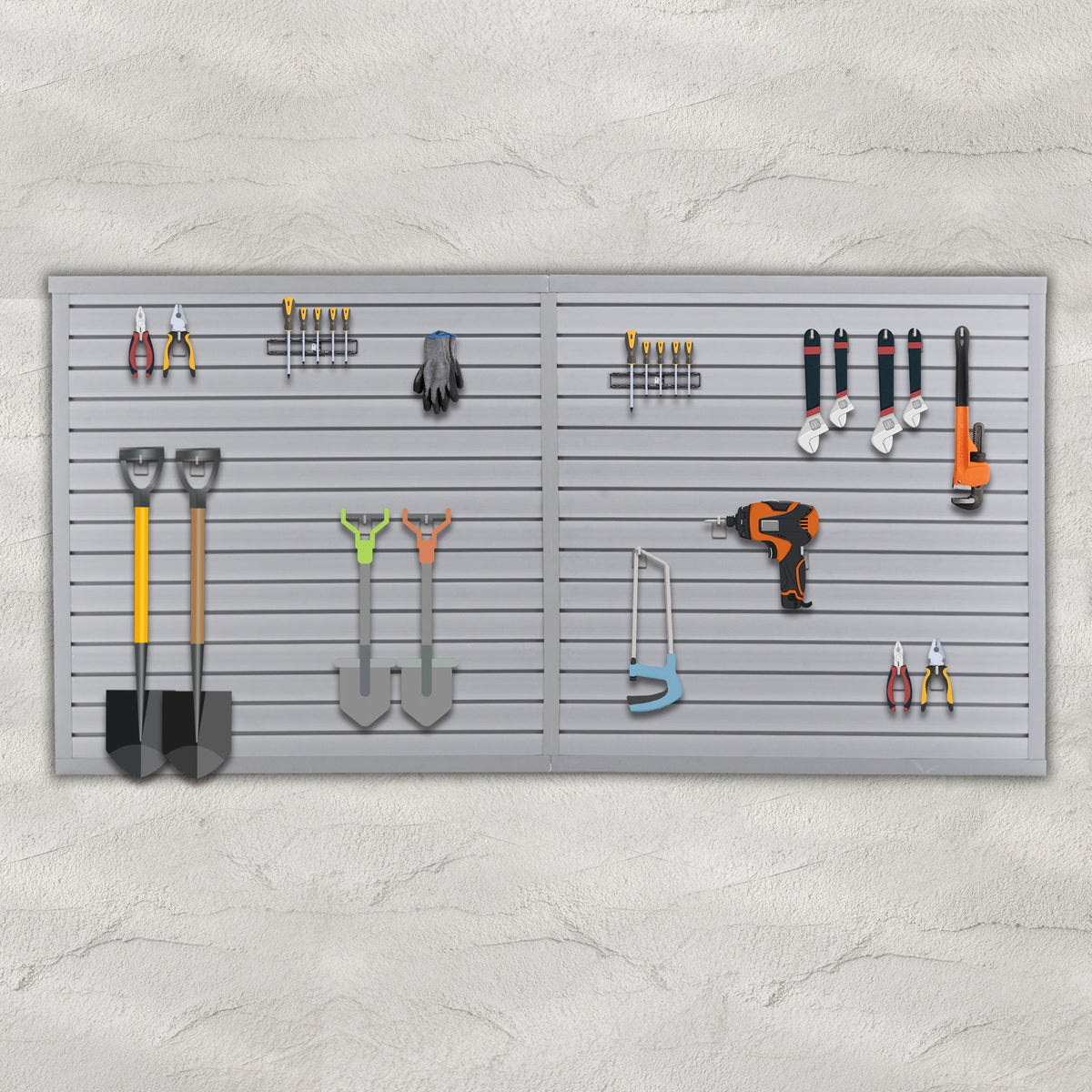 Heavy Duty PVC Slatwall Garage Organizer with 75 lb Capacity - Grey