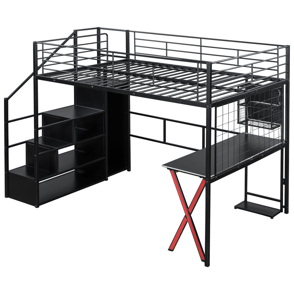 Loft Bed with Built-In Work Station, Wardrobe & Storage Staircase – White or Black