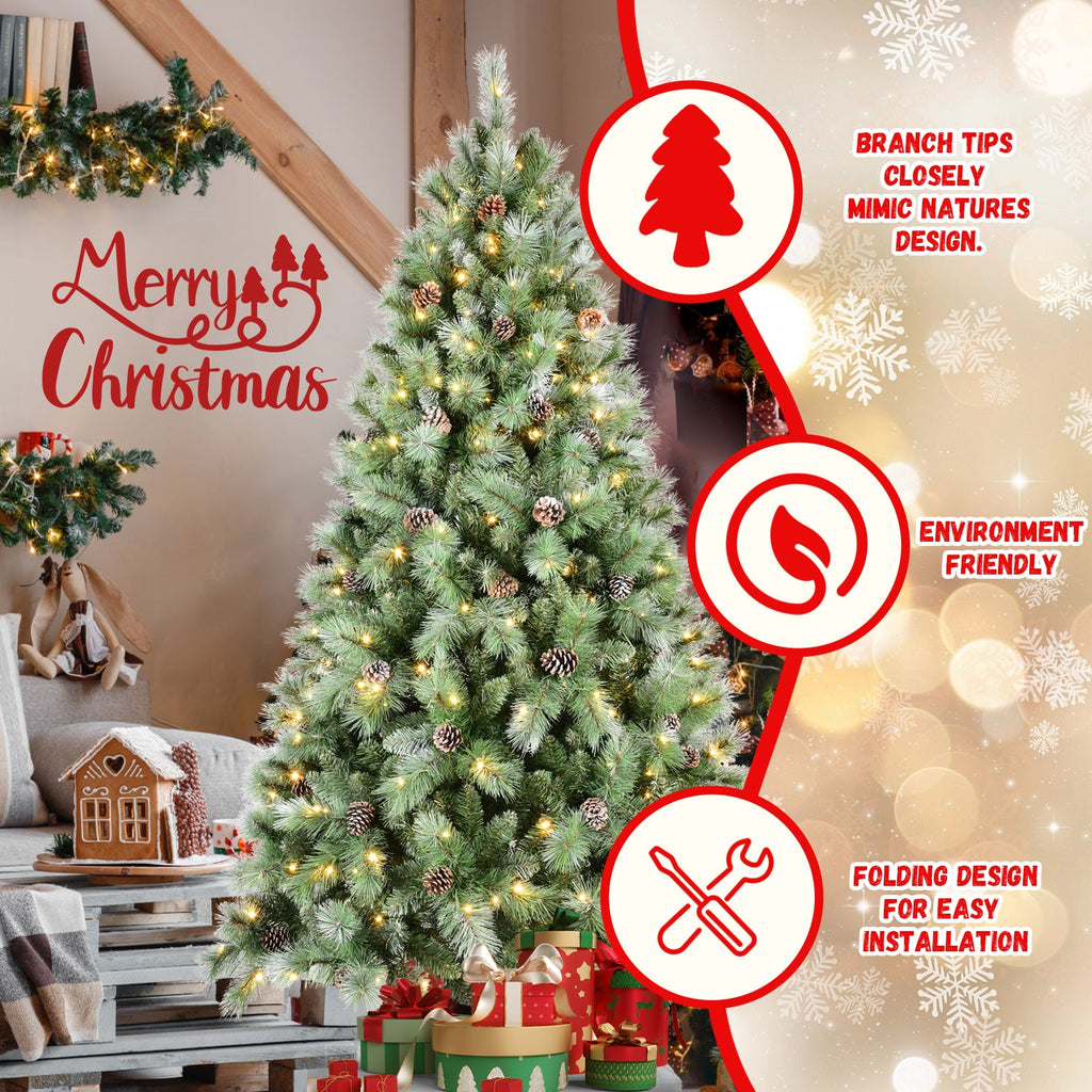 8FT Christmas Tree with 550 Warm Lights - PVC Realistic Holiday Tree