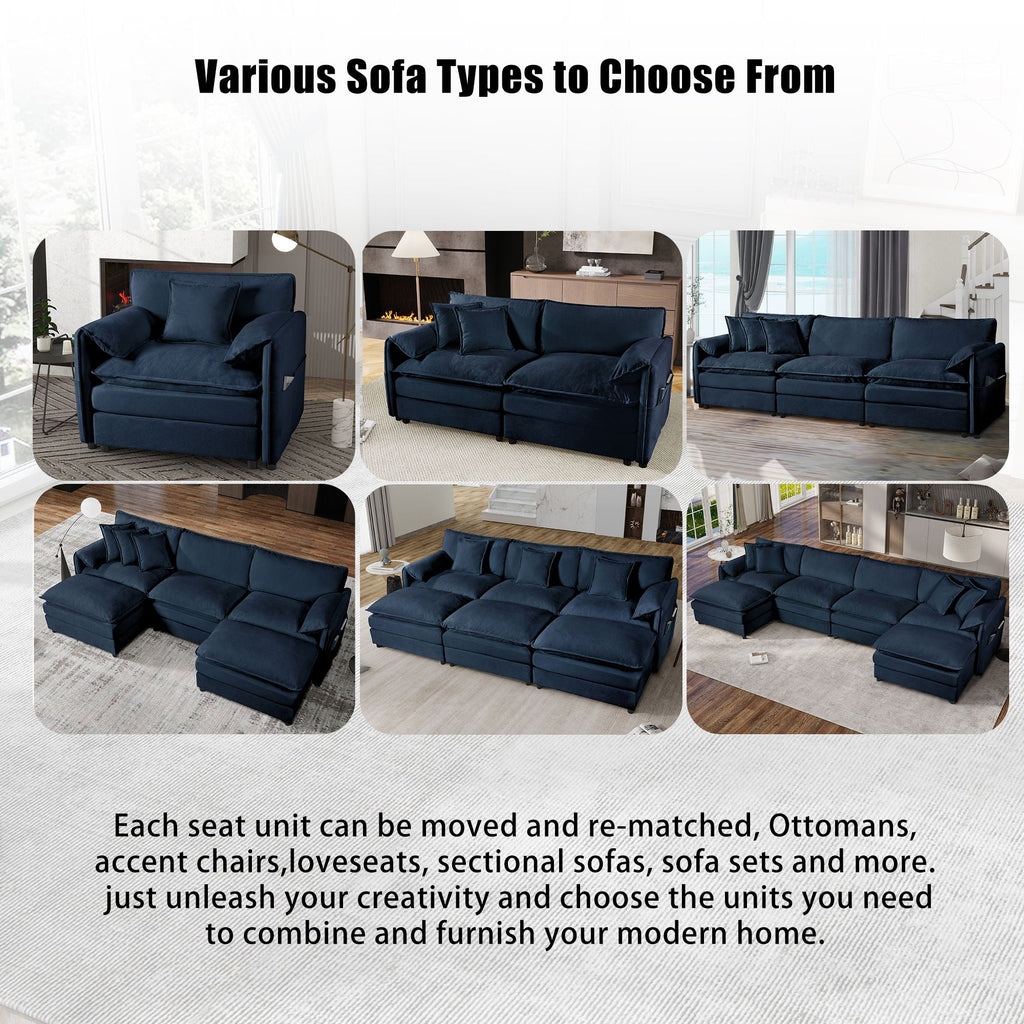 Modern Oversized Accent Chair Set with Large Seat - Blue