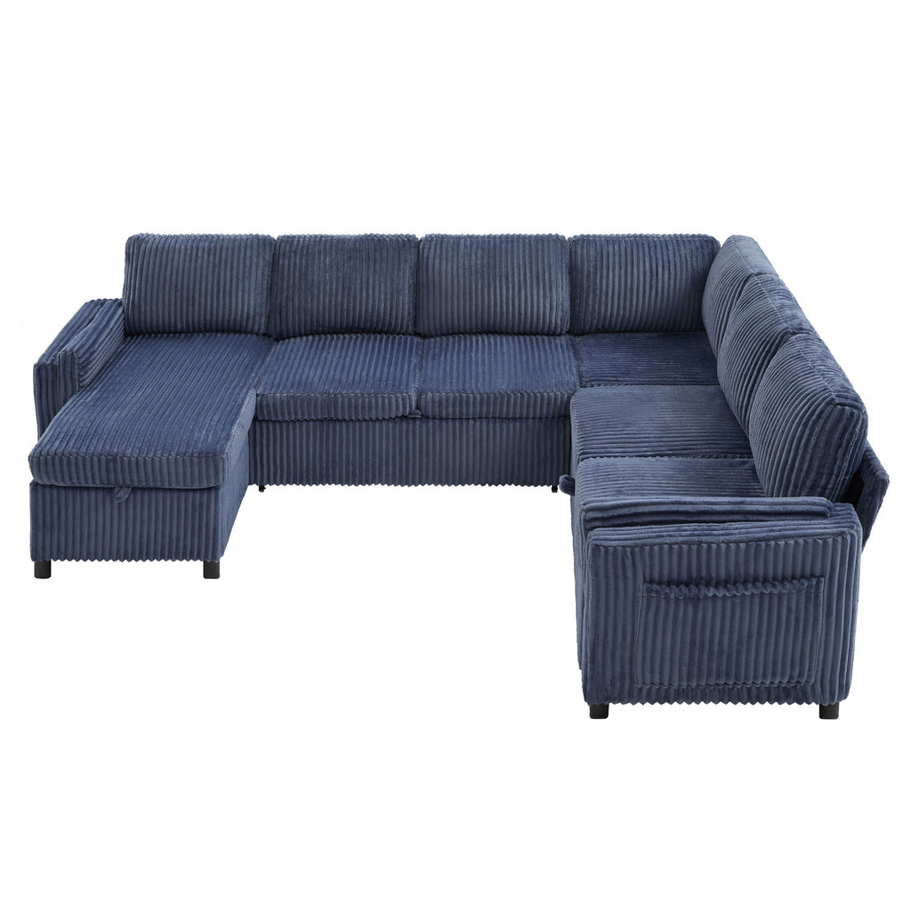 Convertible U-Shaped Sectional Sofa Bed with USB Ports and Storage – Black, Dark Gray, Blue
