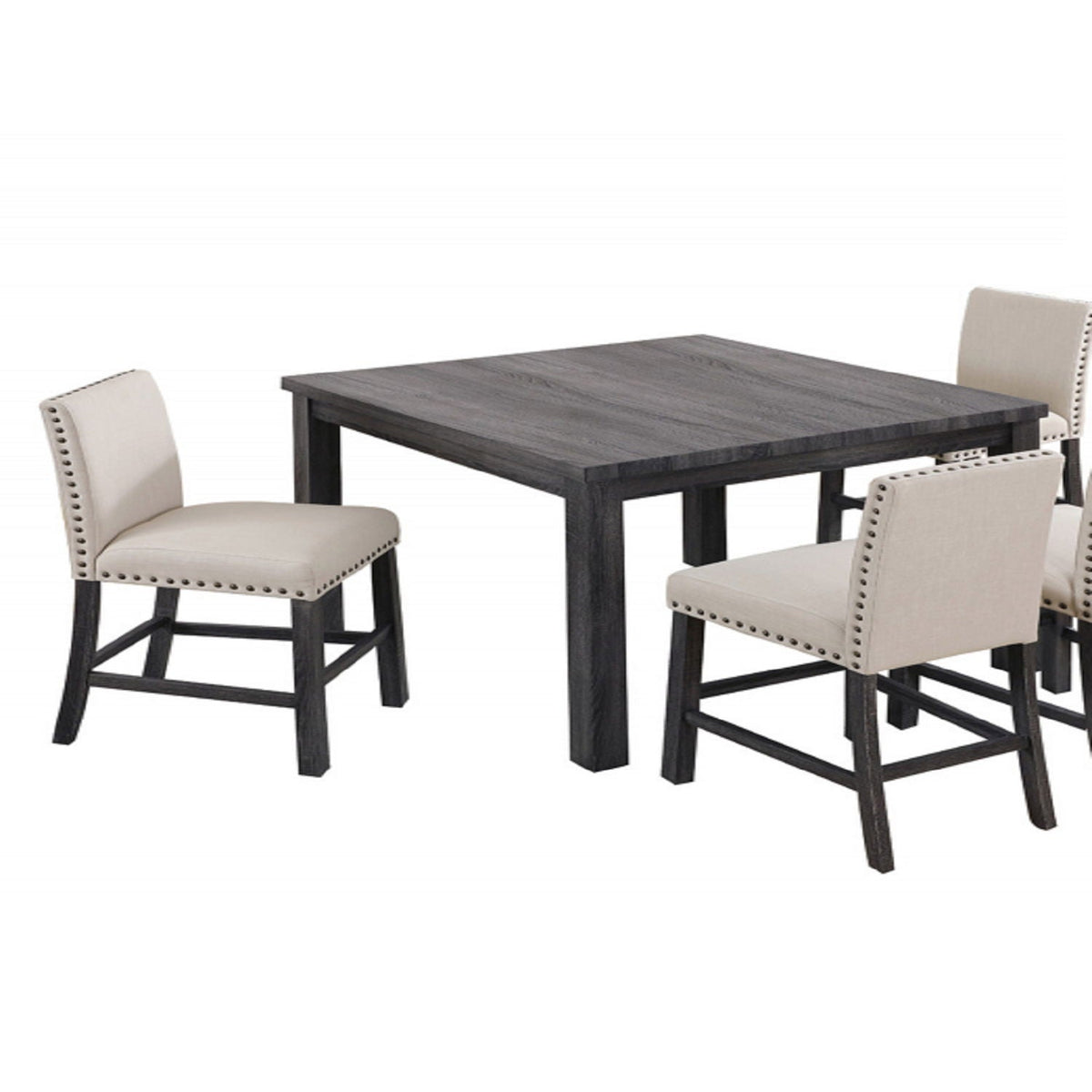 Natural Upholstered Counter Dining Chair Set with Nailhead Trim - Linen Blend