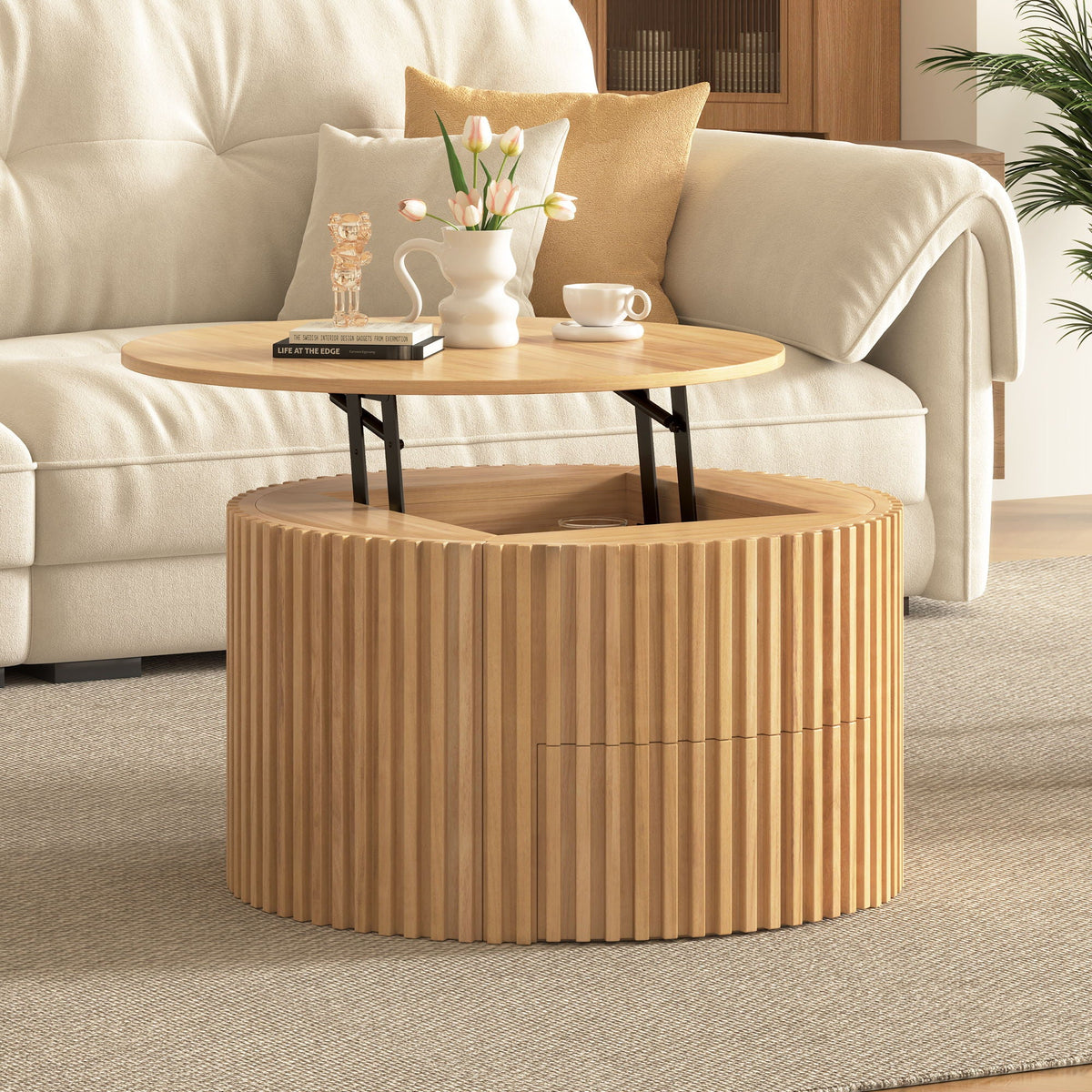 Round Lift Top Coffee Table with Hidden Storage - Multiple Colors