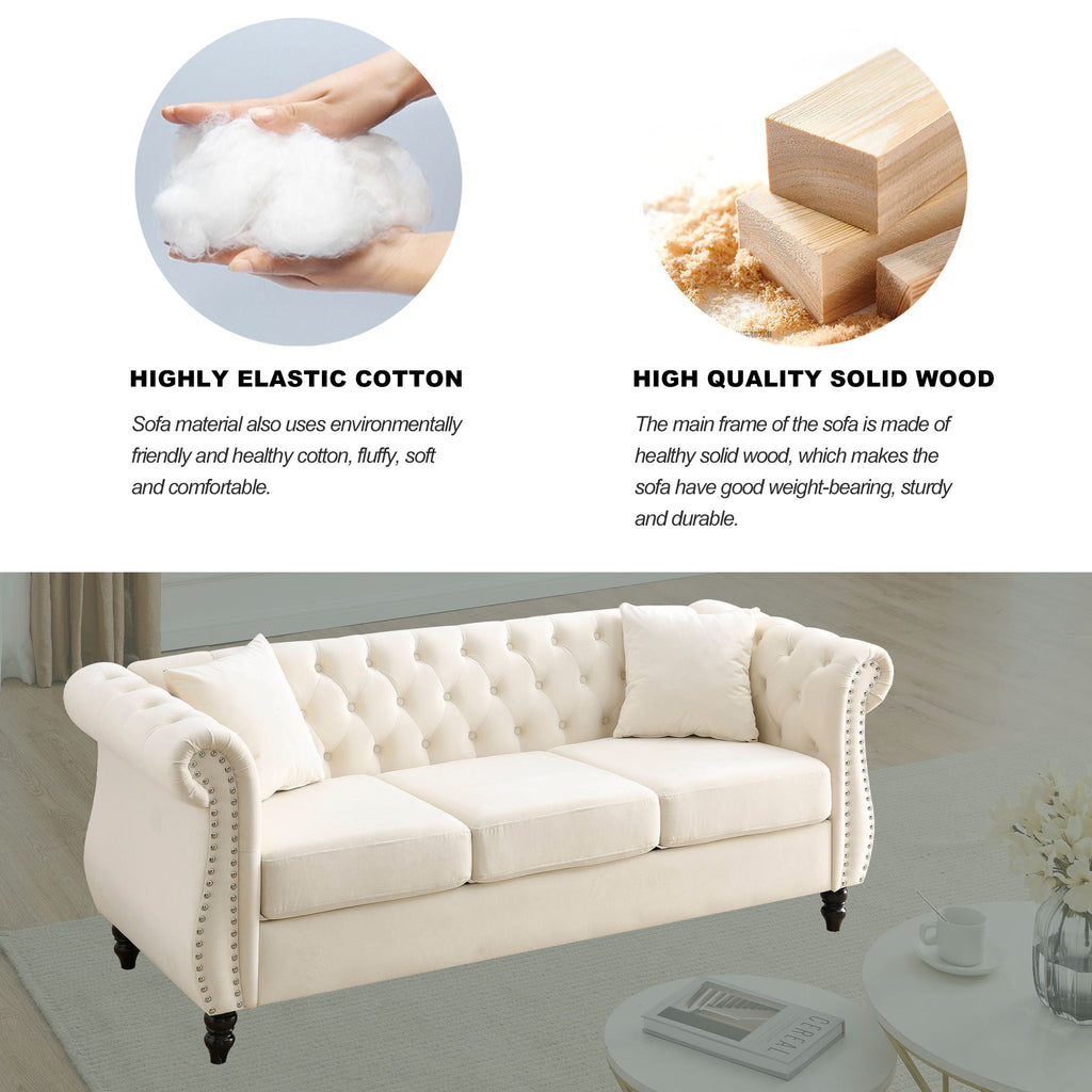 Chesterfield Sofa with Rolled Arms and Nailhead Trim – Solid Wood Frame