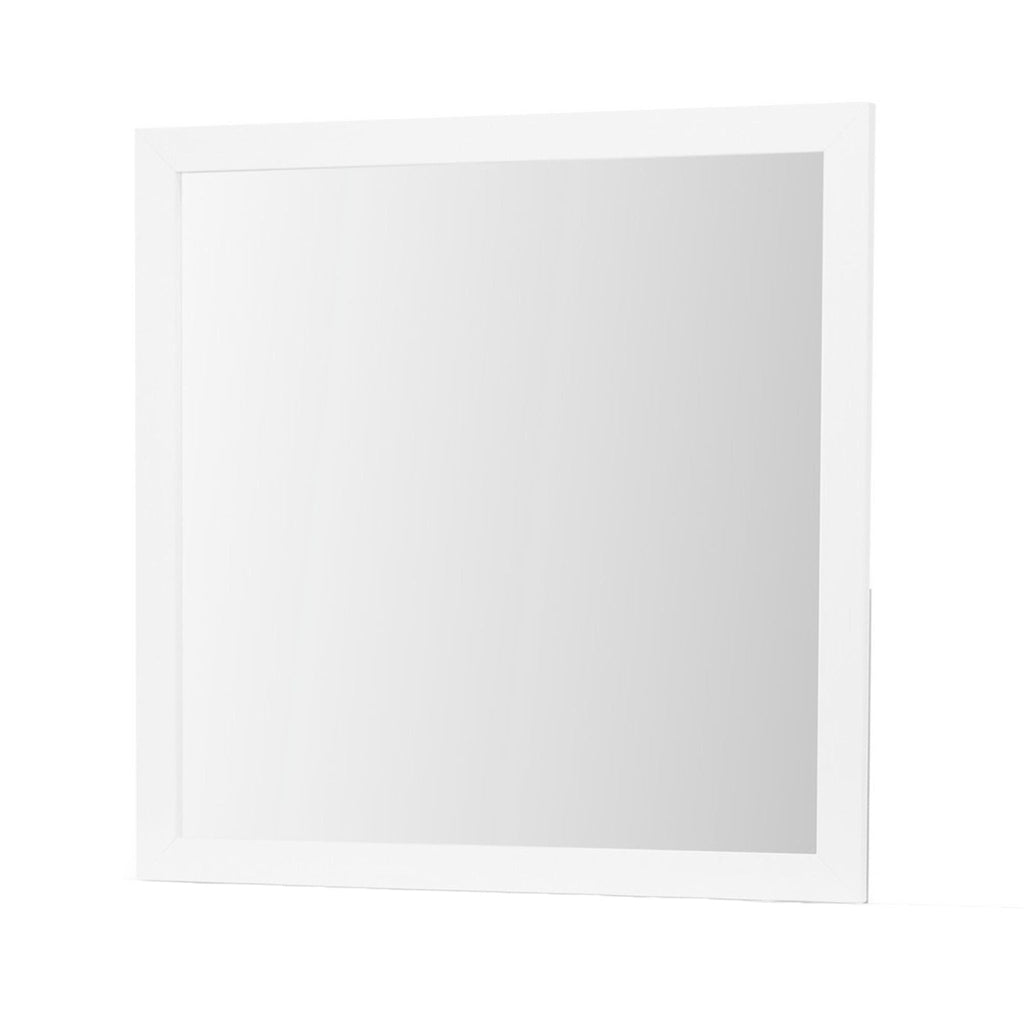 White Mirror with Sleek Design and Acrylic Hardware - 39.56" W