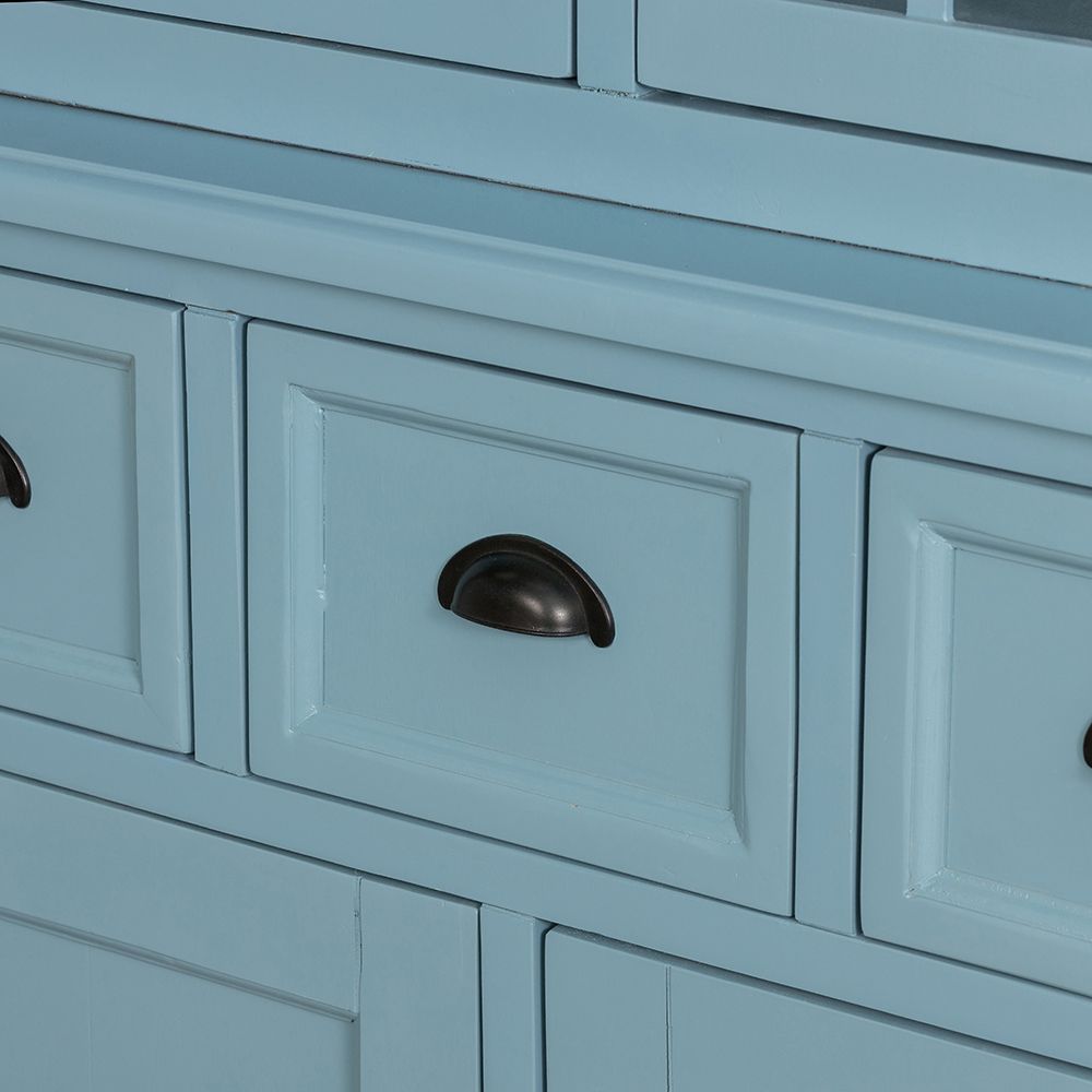 Solid Acacia Wood Accent Cabinet with Glass Doors - Light Blue or Light Brown