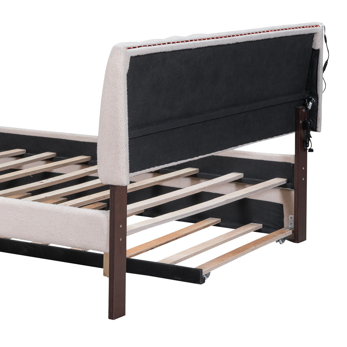 Upholstered Platform Bed With Trundle and LED Lights - Full or Queen