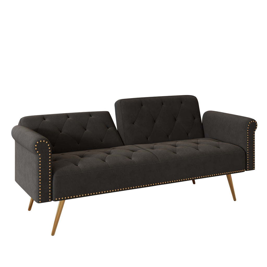 Velvet Sofa Bed with Nail Head Trim and Matching Pillow - Multiple Colors
