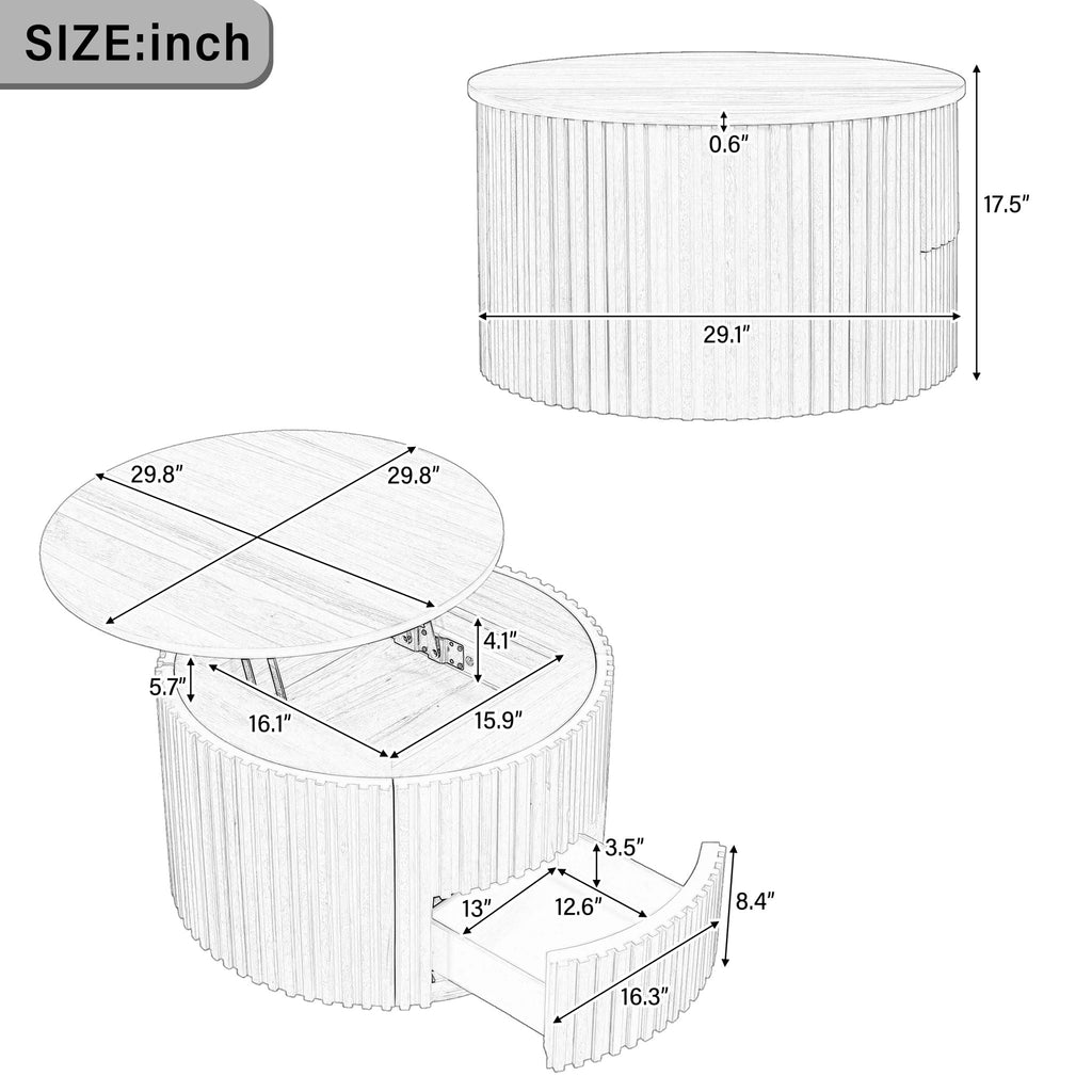 Round Lift Top Coffee Table with Hidden Storage - Multiple Colors