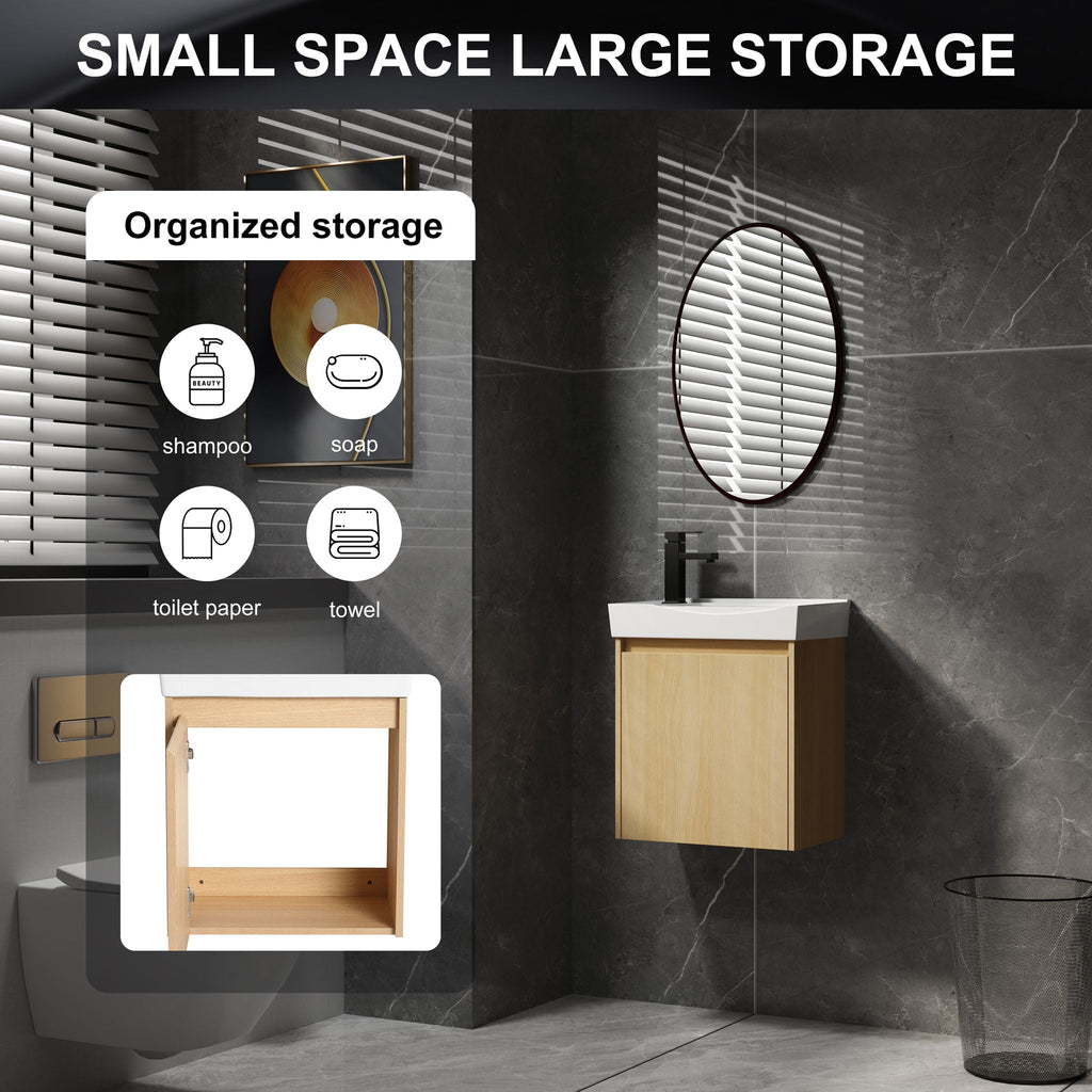 Modern Bathroom Vanity with Ceramic Basin and Storage Cabinet - Light Brown, Black, or White