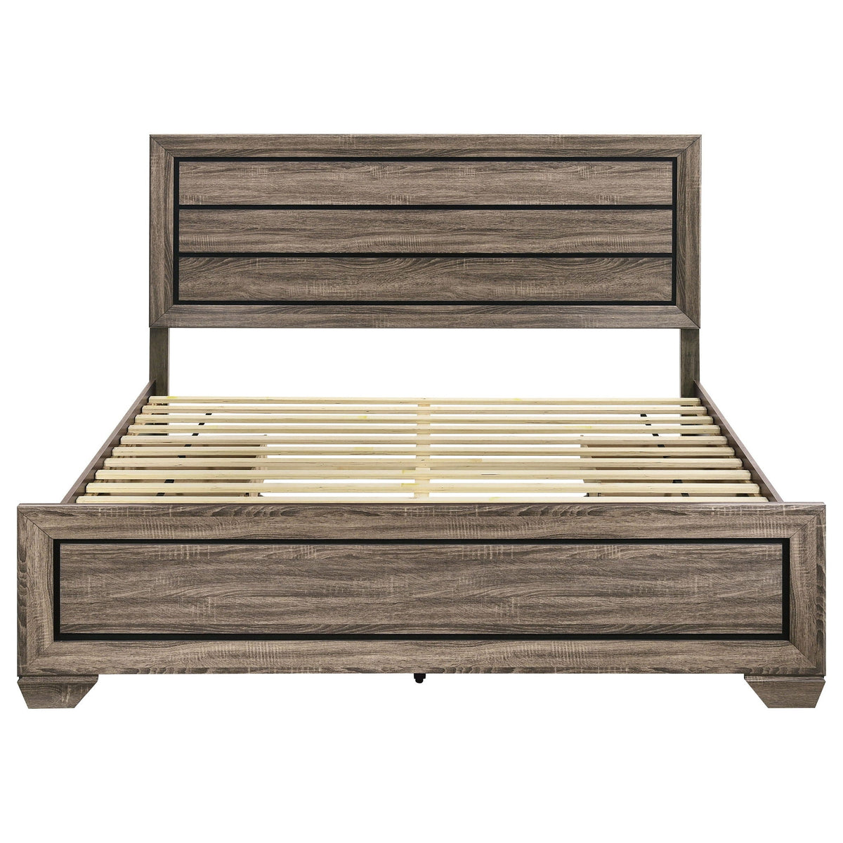 Oatfield Panel Bed with Slatted Design - Dark Brown