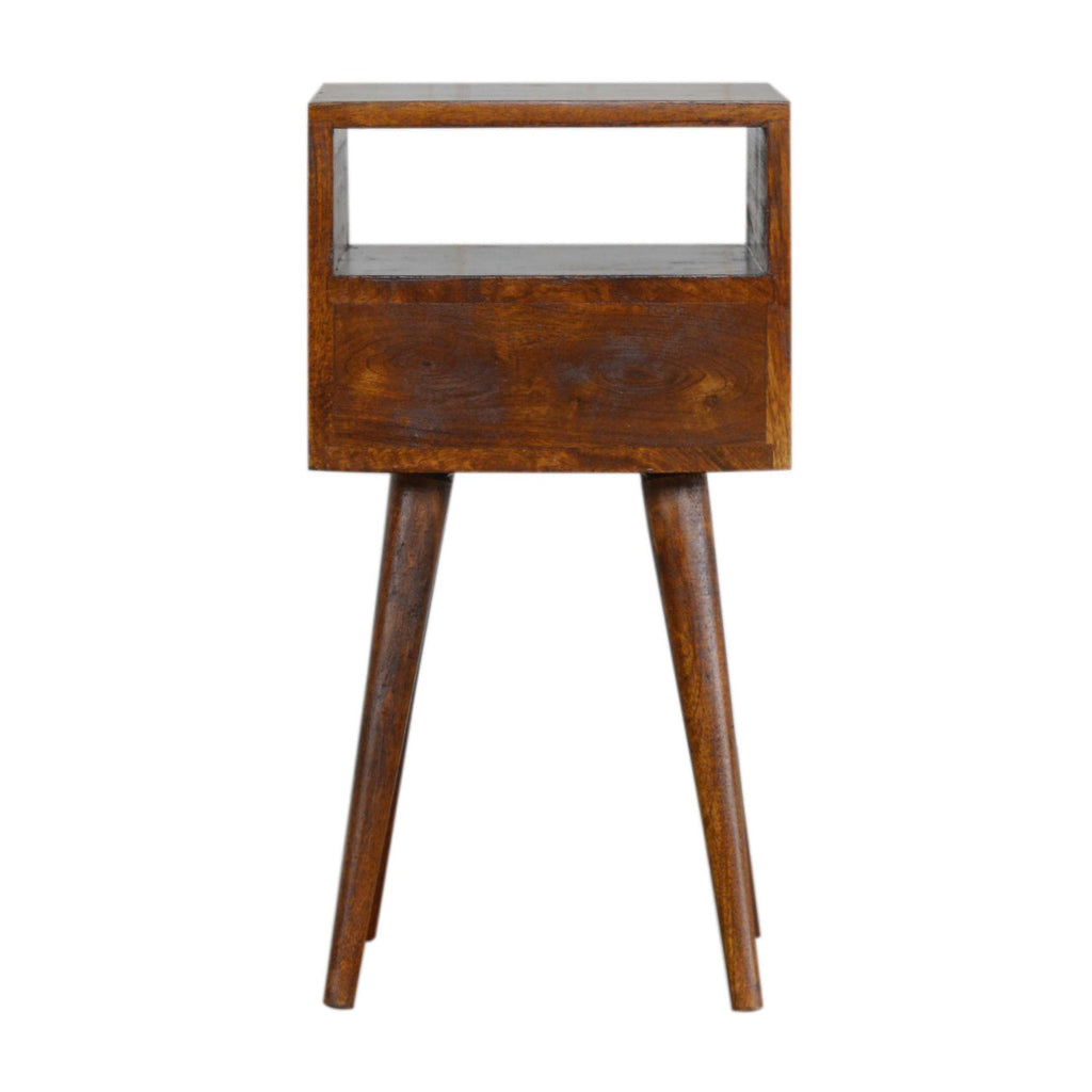 Solid Wood Mini Nightstand with 1 Drawer and Open Slot - Chestnut