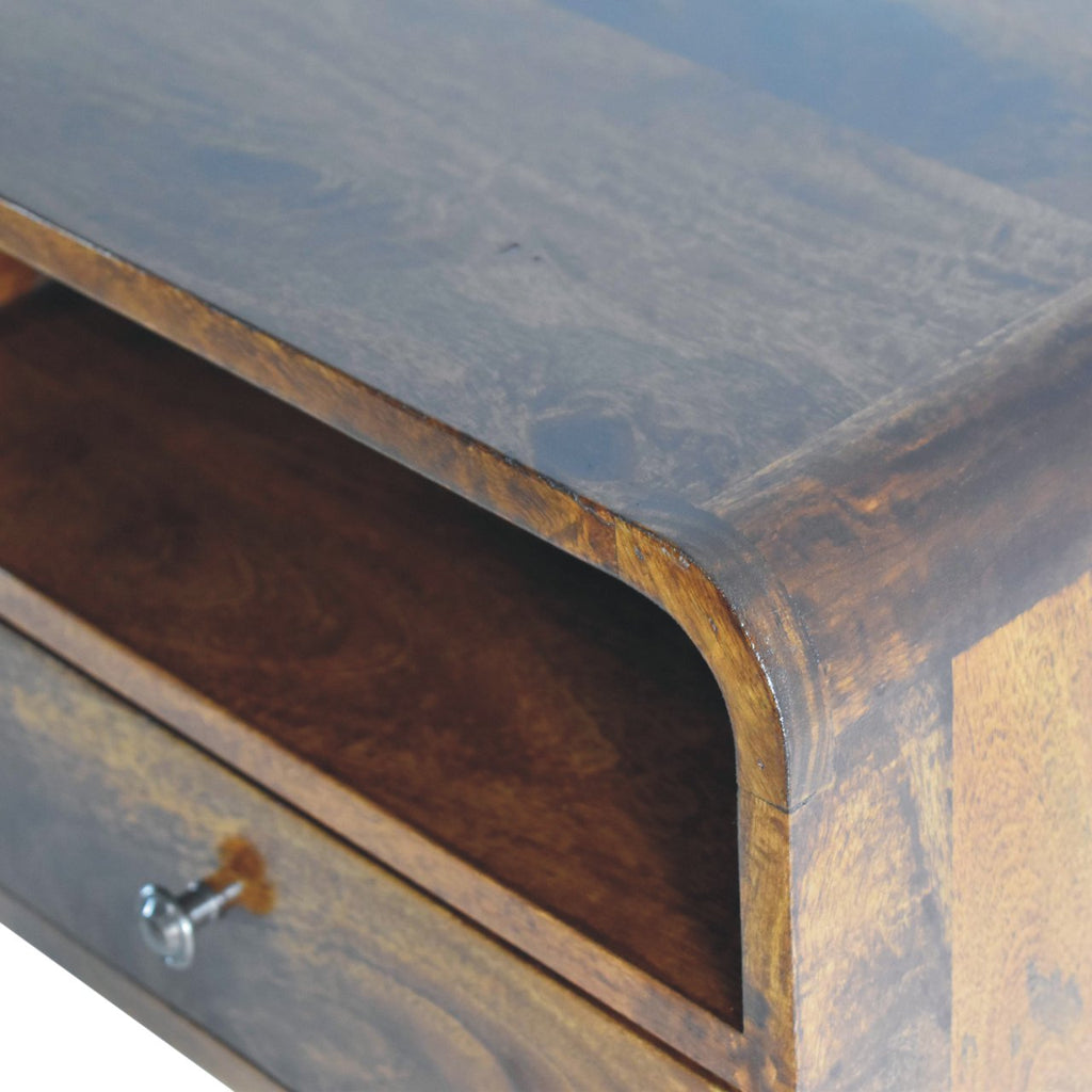 Large Floating Bedside Nightstand with Drawer and Open Shelf - Chestnut