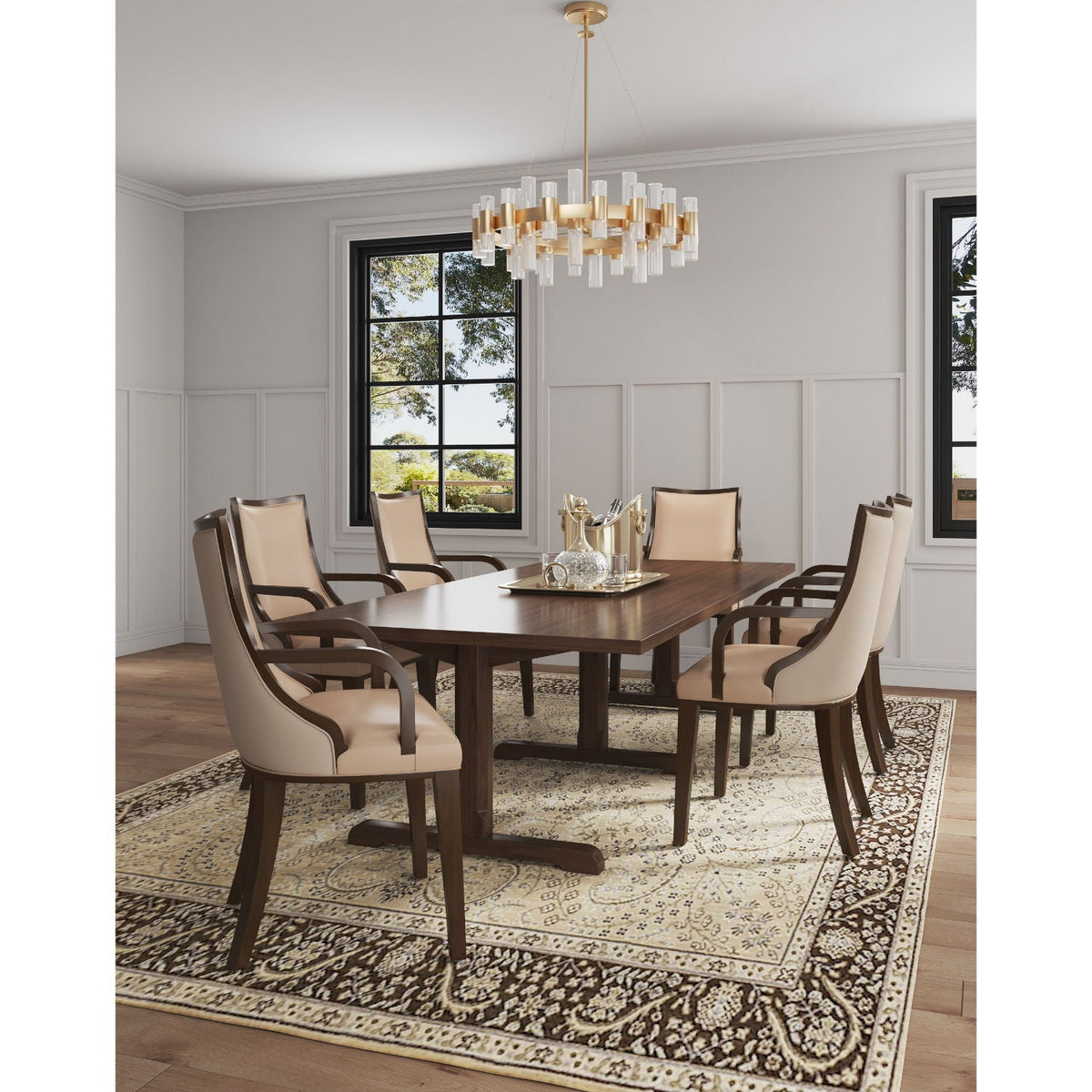 Tan Armchair with Solid Wood Frame and Plush Upholstery